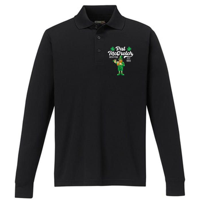 Pat Mccrotch Irish Pub Funny Leprechaun St Patricks Day Performance Long Sleeve Polo