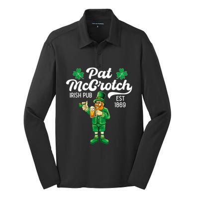 Pat Mccrotch Irish Pub Funny Leprechaun St Patricks Day Silk Touch Performance Long Sleeve Polo