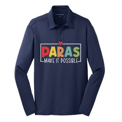 Paras Make It Possible Teacher Paraprofessional Paraeducator Silk Touch Performance Long Sleeve Polo