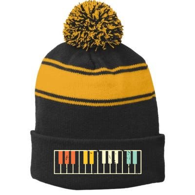 Piano Musical Instrument Retro Stripe Pom Pom Beanie