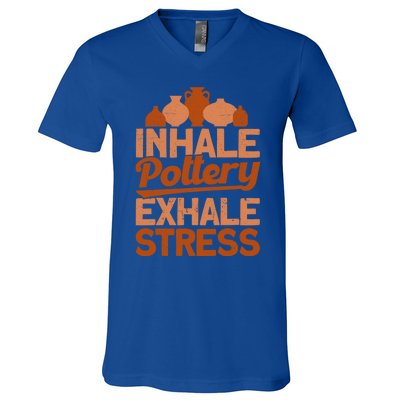 Pottery Makers Inhale Pottery Exhale Stress Pottery Clay Gift V-Neck T-Shirt