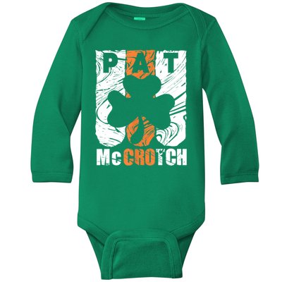 Pat McCrotch Irish Pub Leprechaun Funny St Patricks Day Baby Long Sleeve Bodysuit