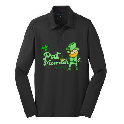 Pat McCrotch Irish Pub Leprechaun Funny St Patricks Day Silk Touch Performance Long Sleeve Polo