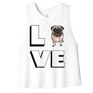 Pug Mama I Love My Pug Love Great Gift Women's Racerback Cropped Tank