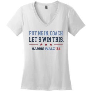 Put Me In Coach Let’S Win This Kamala Harris Walz Waltz 2024 Women's V-Neck T-Shirt