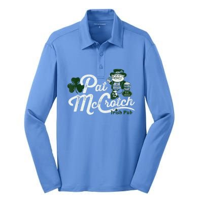 Pats Mccrotch Irish Pub Leprechaun Funny St Patricks Day Silk Touch Performance Long Sleeve Polo