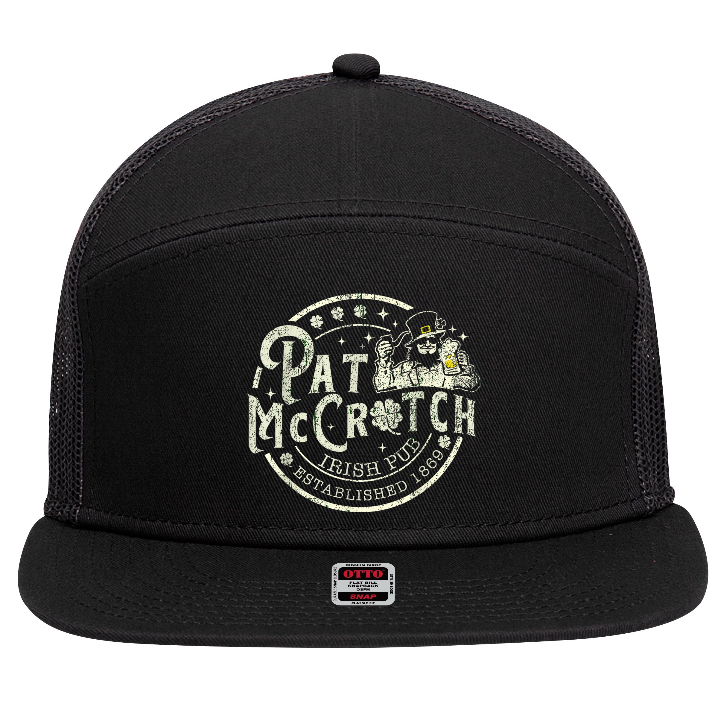 Pat Mccrotch Irish Pub Leprechaun Funny St PatrickS Day 7 Panel Mesh Trucker Snapback Hat