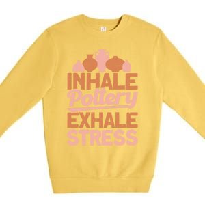 Pottery Makers Inhale Pottery Exhale Stress Pottery Clay Funny Gift Premium Crewneck Sweatshirt