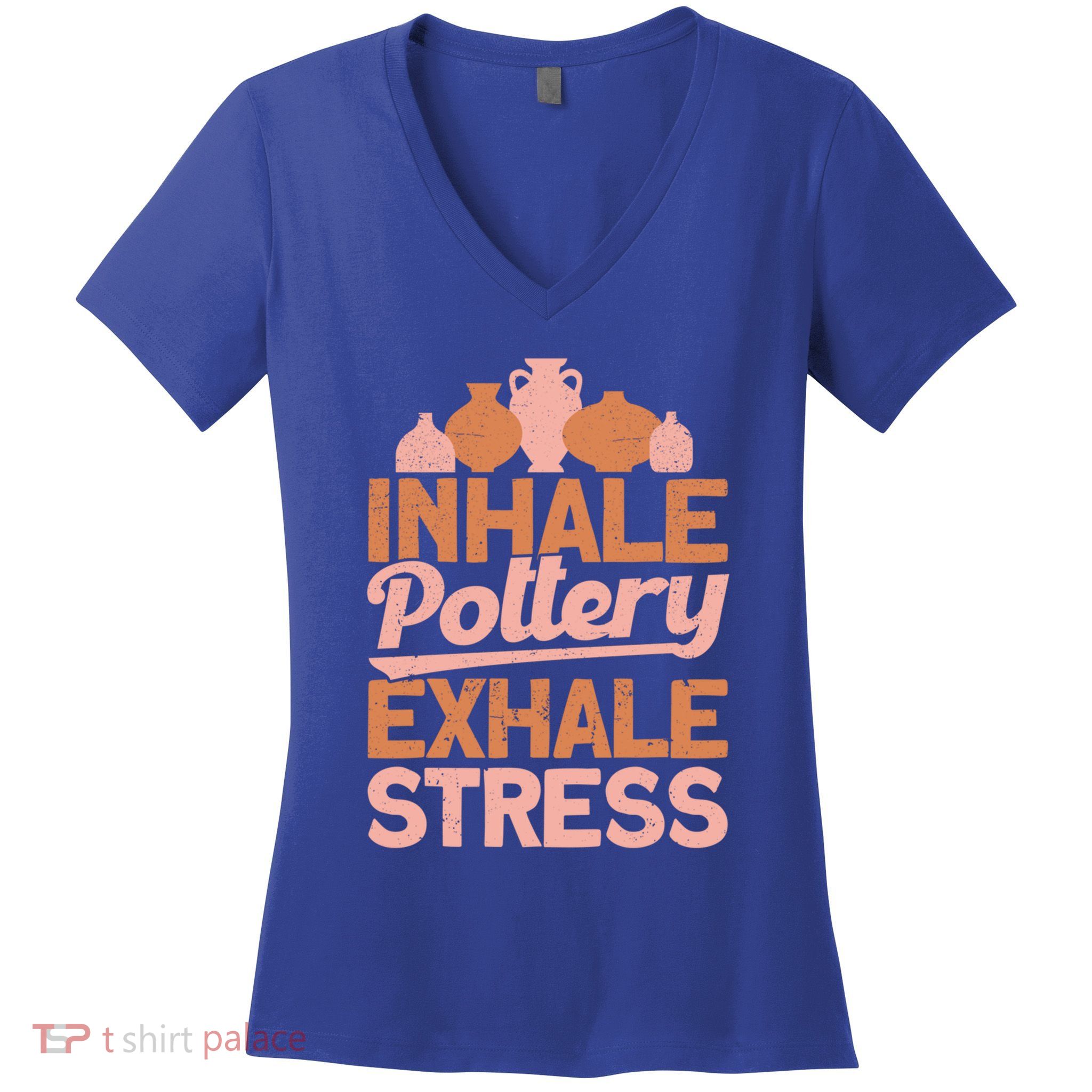 Pottery Makers Inhale Pottery Exhale Stress Pottery Clay Funny Gift Women's V-Neck T-Shirt