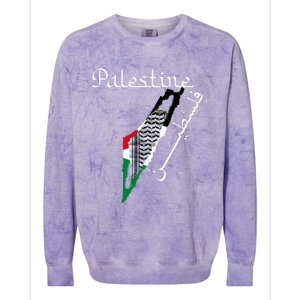 Palestine Map Keffiyeh Scarf Palestinian Flag in Arabic Colorblast Crewneck Sweatshirt