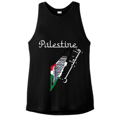 Palestine Map Keffiyeh Scarf Palestinian Flag in Arabic Ladies PosiCharge Tri-Blend Wicking Tank