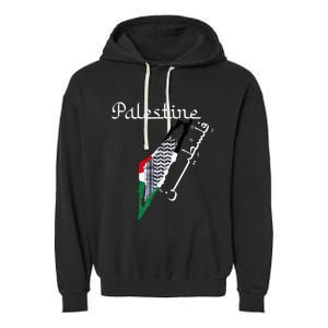 Palestine Map Keffiyeh Scarf Palestinian Flag in Arabic Garment-Dyed Fleece Hoodie