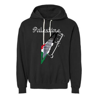 Palestine Map Keffiyeh Scarf Palestinian Flag in Arabic Garment-Dyed Fleece Hoodie