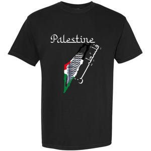 Palestine Map Keffiyeh Scarf Palestinian Flag in Arabic Garment-Dyed Heavyweight T-Shirt