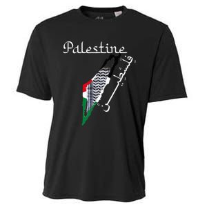 Palestine Map Keffiyeh Scarf Palestinian Flag in Arabic Cooling Performance Crew T-Shirt