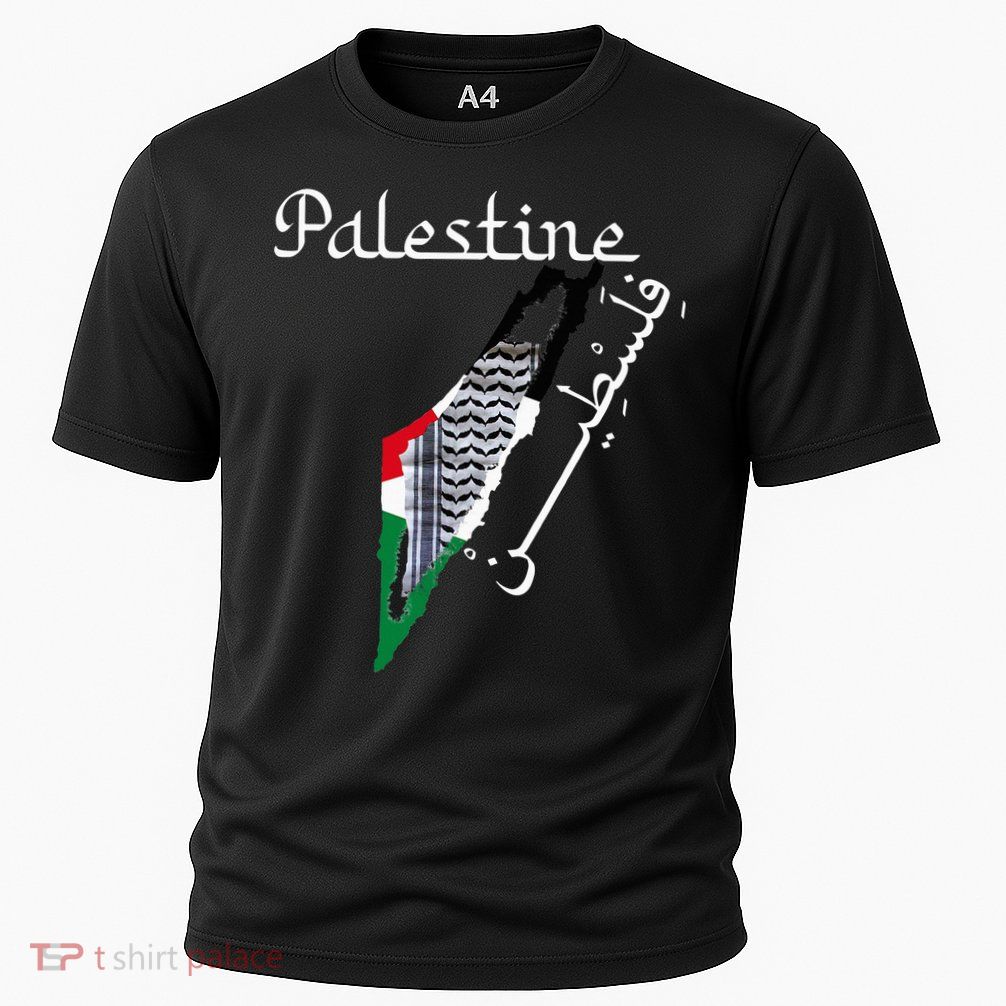 Palestine Map Keffiyeh Scarf Palestinian Flag in Arabic Performance Shirt