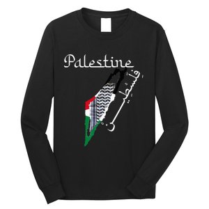 Palestine Map Keffiyeh Scarf Palestinian Flag in Arabic Long Sleeve Shirt