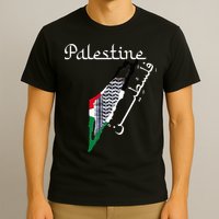 Palestine Map Keffiyeh Scarf Palestinian Flag in Arabic T-Shirt