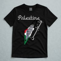 Palestine Map Keffiyeh Scarf Palestinian Flag in Arabic T-Shirt