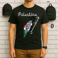 Palestine Map Keffiyeh Scarf Palestinian Flag in Arabic T-Shirt