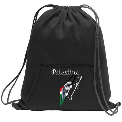 Palestine Map Keffiyeh Scarf Palestinian Flag in Arabic Sweatshirt Cinch Pack Bag