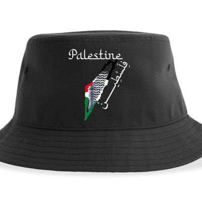 Palestine Map Keffiyeh Scarf Palestinian Flag in Arabic Sustainable Bucket Hat