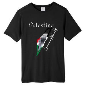 Palestine Map Keffiyeh Scarf Palestinian Flag in Arabic Tall Fusion ChromaSoft Performance T-Shirt