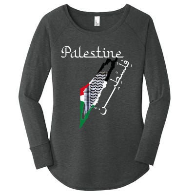 Palestine Map Keffiyeh Scarf Palestinian Flag in Arabic Women's Perfect Tri Tunic Long Sleeve Shirt