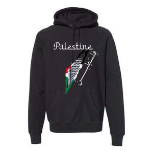 Palestine Map Keffiyeh Scarf Palestinian Flag in Arabic Premium Hoodie