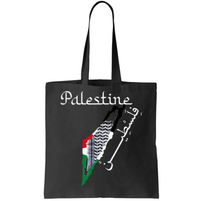 Palestine Map Keffiyeh Scarf Palestinian Flag in Arabic Tote Bag