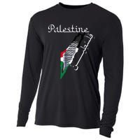 Palestine Map Keffiyeh Scarf Palestinian Flag in Arabic Cooling Performance Long Sleeve Crew