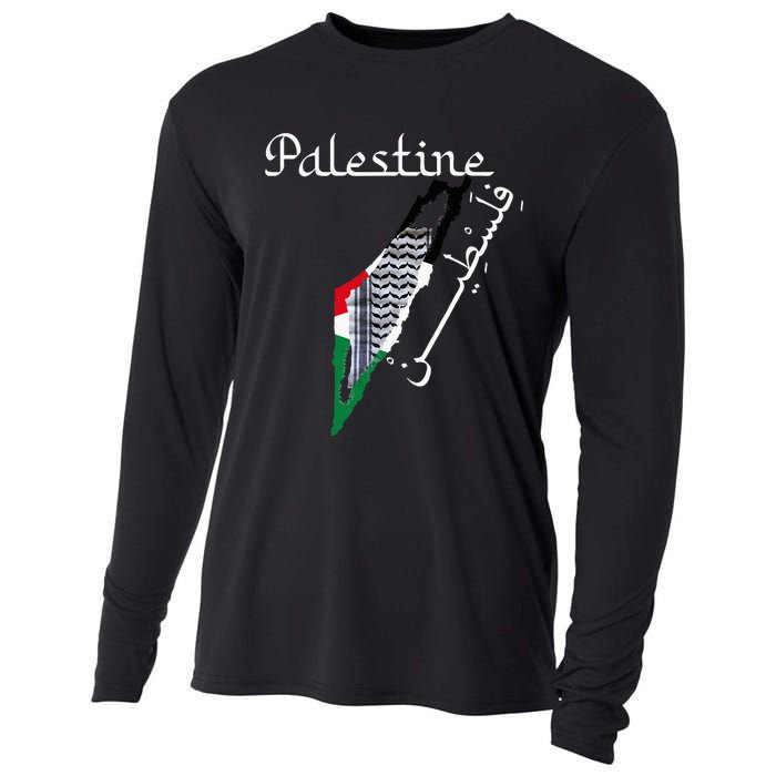 Palestine Map Keffiyeh Scarf Palestinian Flag in Arabic Cooling Performance Long Sleeve Crew