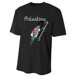 Palestine Map Keffiyeh Scarf Palestinian Flag in Arabic Performance Sprint T-Shirt