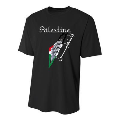 Palestine Map Keffiyeh Scarf Palestinian Flag in Arabic Youth Performance Sprint T-Shirt