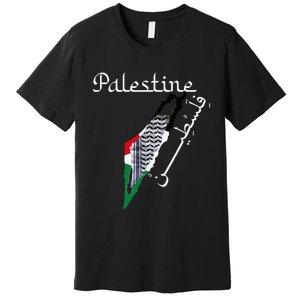 Palestine Map Keffiyeh Scarf Palestinian Flag in Arabic Premium T-Shirt