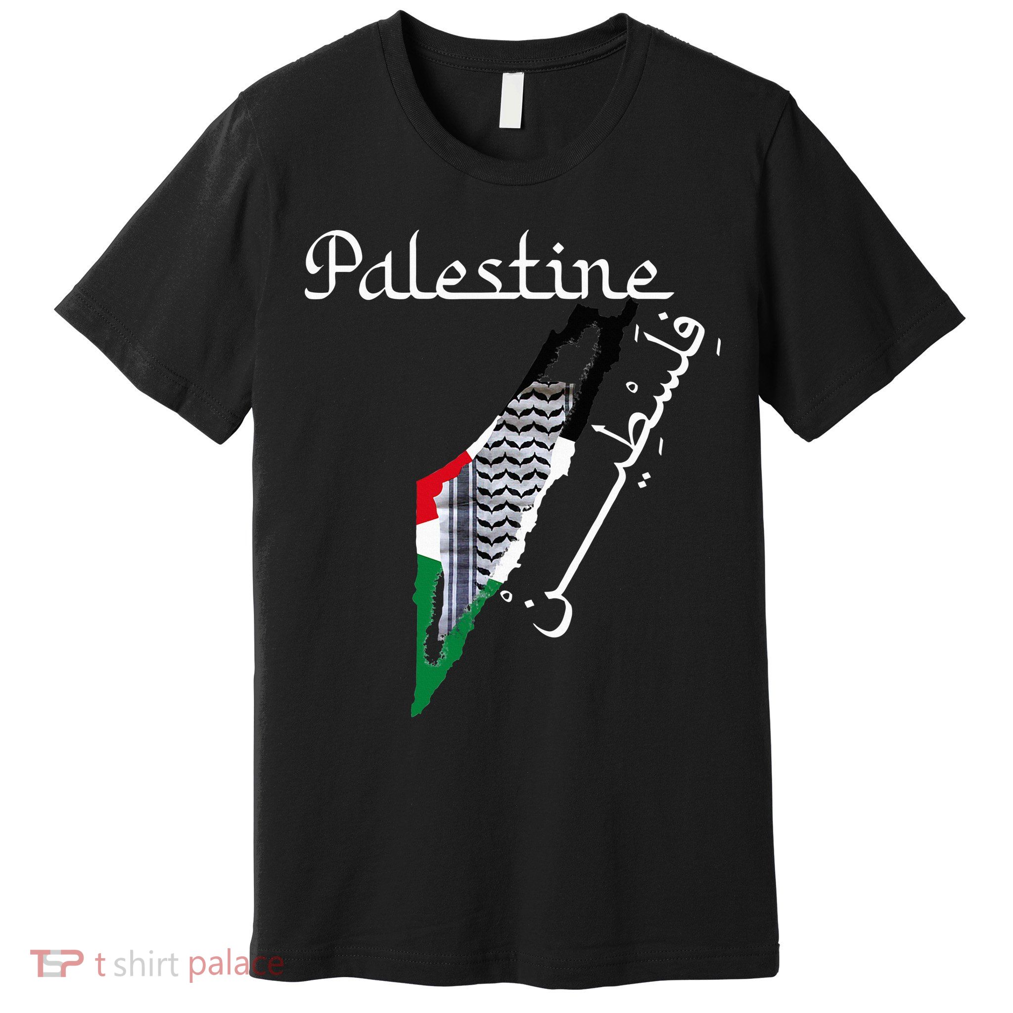 Palestine Map Keffiyeh Scarf Palestinian Flag in Arabic Premium T-Shirt