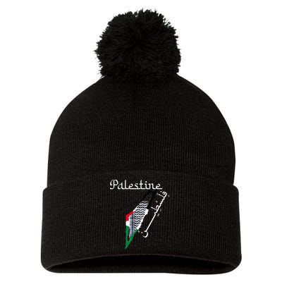 Palestine Map Keffiyeh Scarf Palestinian Flag in Arabic Pom Pom 12in Knit Beanie