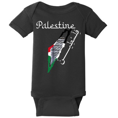 Palestine Map Keffiyeh Scarf Palestinian Flag in Arabic Baby Bodysuit