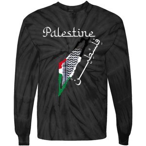 Palestine Map Keffiyeh Scarf Palestinian Flag in Arabic Tie-Dye Long Sleeve Shirt