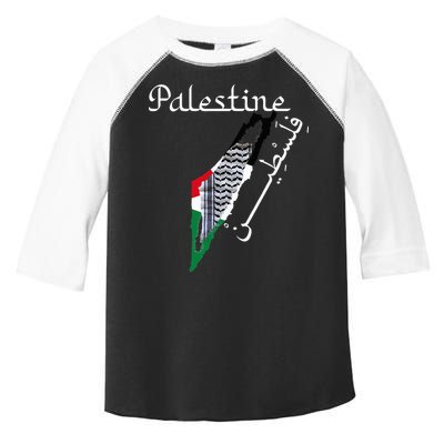 Palestine Map Keffiyeh Scarf Palestinian Flag in Arabic Toddler Fine Jersey T-Shirt