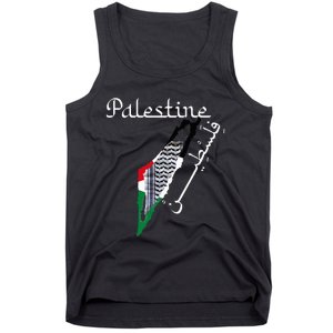 Palestine Map Keffiyeh Scarf Palestinian Flag in Arabic Tank Top