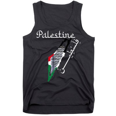 Palestine Map Keffiyeh Scarf Palestinian Flag in Arabic Tank Top