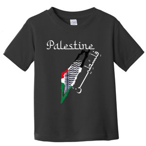 Palestine Map Keffiyeh Scarf Palestinian Flag in Arabic Toddler T-Shirt