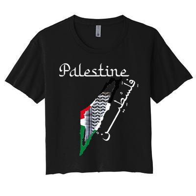 Palestine Map Keffiyeh Scarf Palestinian Flag in Arabic Crop Top