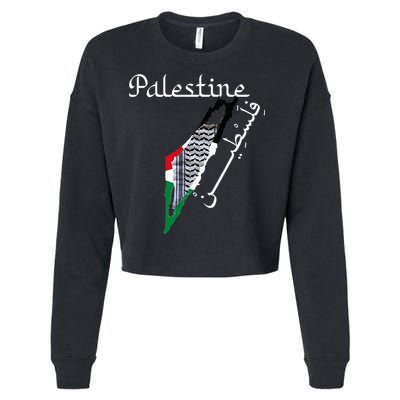Palestine Map Keffiyeh Scarf Palestinian Flag in Arabic Cropped Pullover Crew
