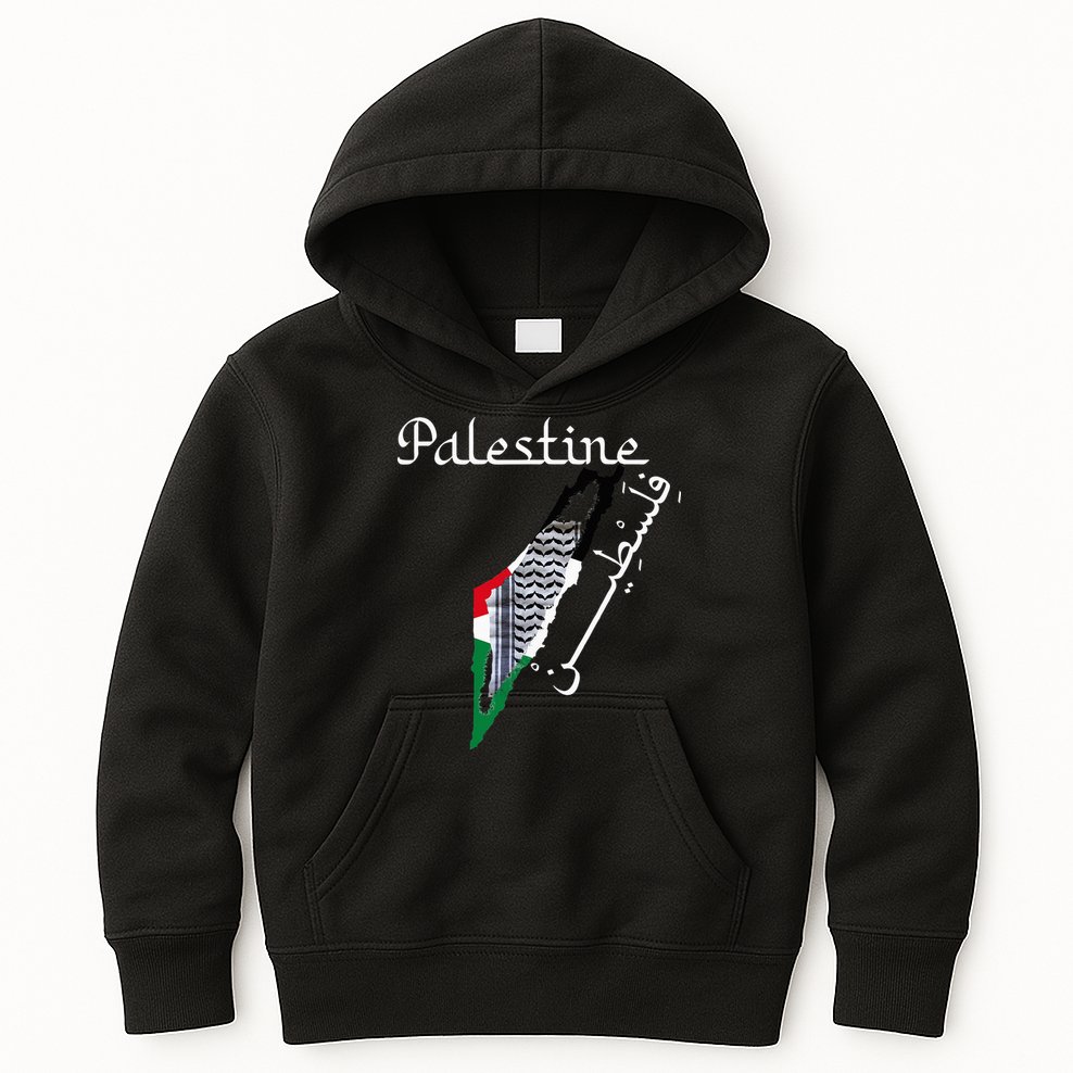 Palestine Map Keffiyeh Scarf Palestinian Flag in Arabic Kids Hoodie