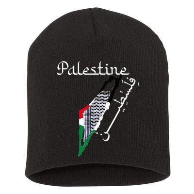 Palestine Map Keffiyeh Scarf Palestinian Flag in Arabic Short Acrylic Beanie