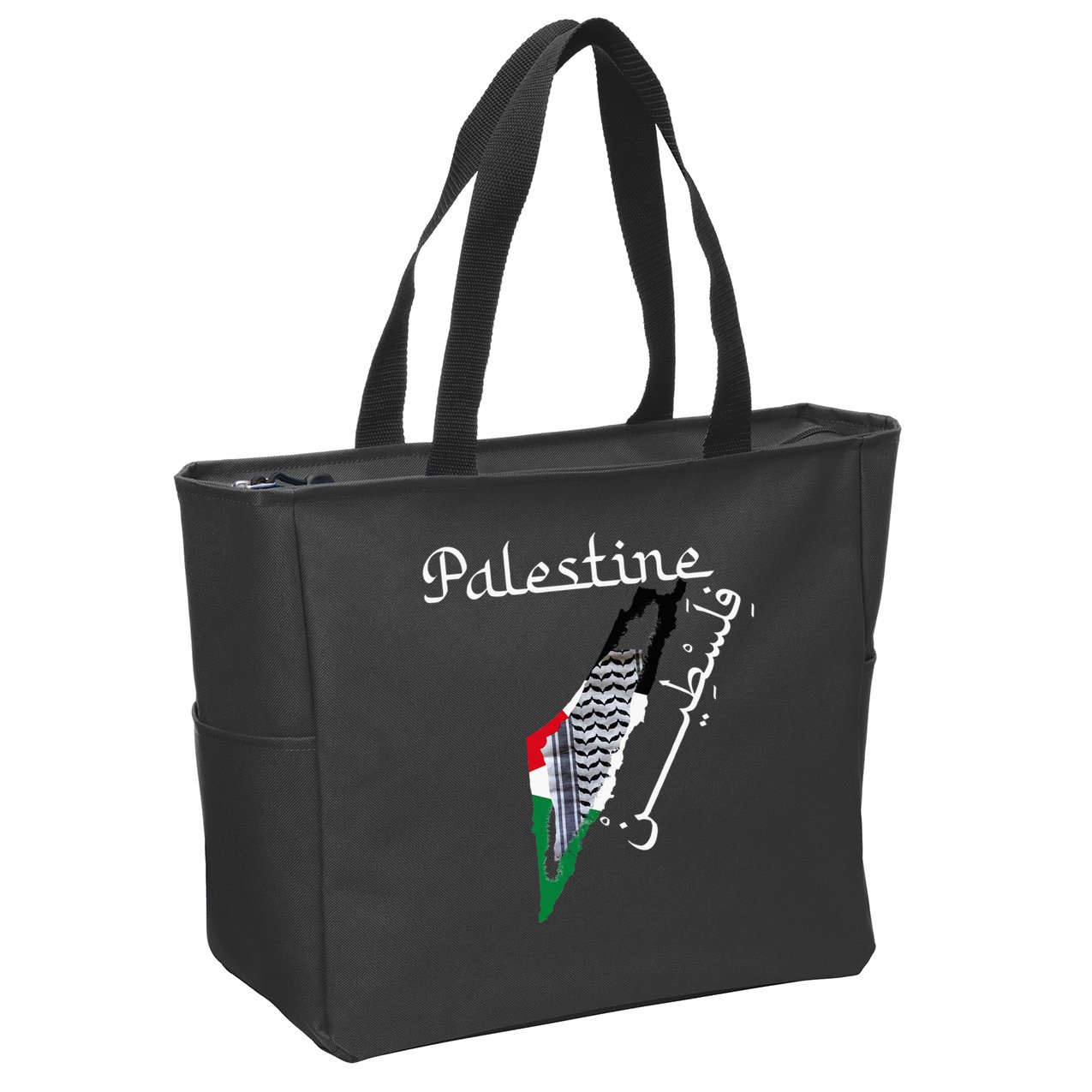 Palestine Map Keffiyeh Scarf Palestinian Flag in Arabic Zip Tote Bag