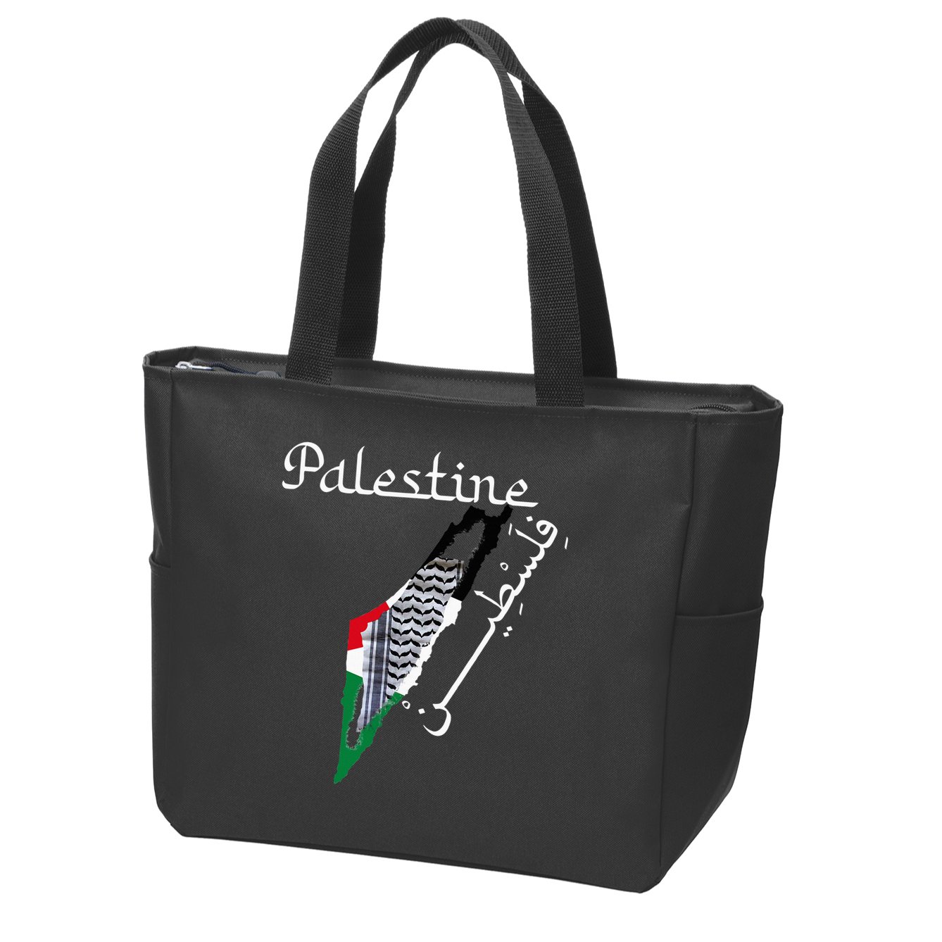 Palestine Map Keffiyeh Scarf Palestinian Flag in Arabic Zip Tote Bag