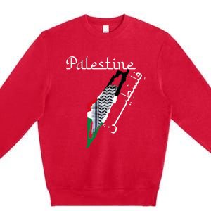 Palestine Map Keffiyeh Scarf Palestinian Flag in Arabic Premium Crewneck Sweatshirt